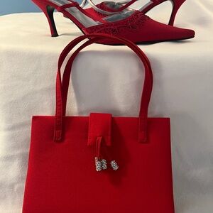 Elegant Red Slingback Pumps with Clutch HandBag
